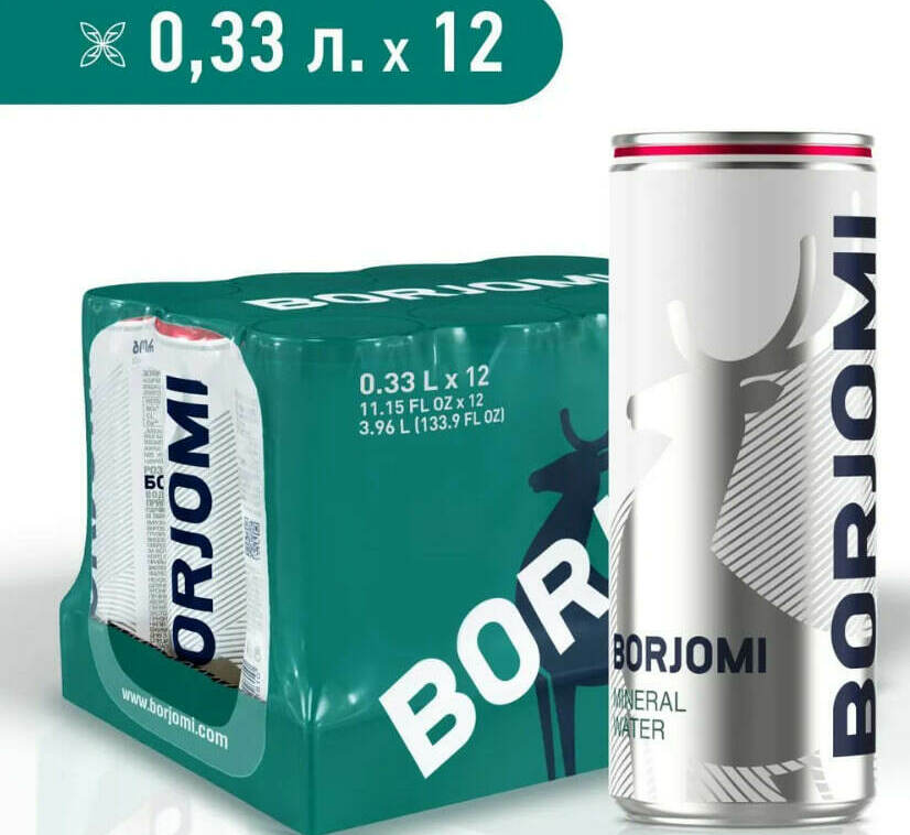 Вода минеральная Borjomi в ж/б, 12 шт х 0,33л